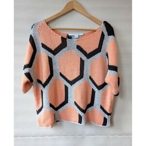 DVF Geometric, Colorblock, Peach Gray,  Mod 60s Knit Sweater Top Sz S